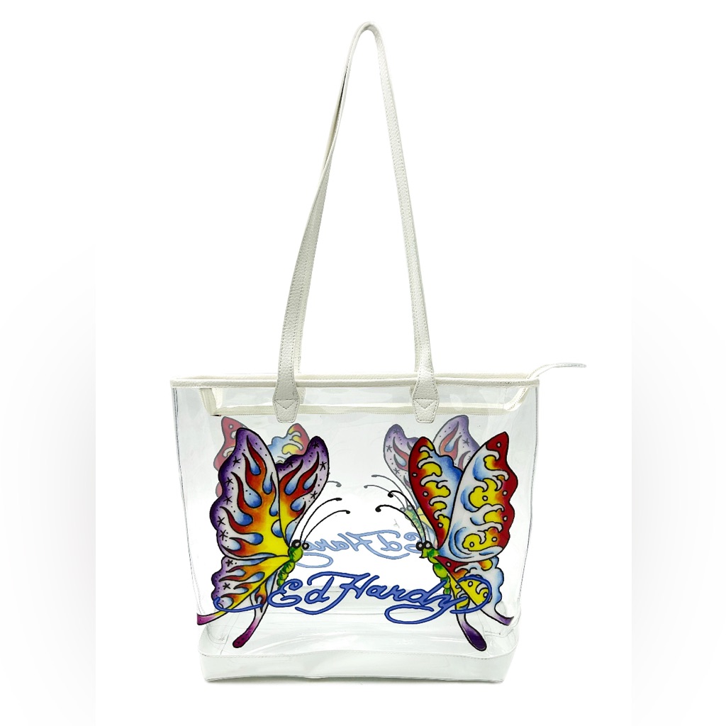 Sale! Nwt Ed Hardy Pvc Clear “Butterfly” Tote - Stadium Bag - Pool Beach Bag